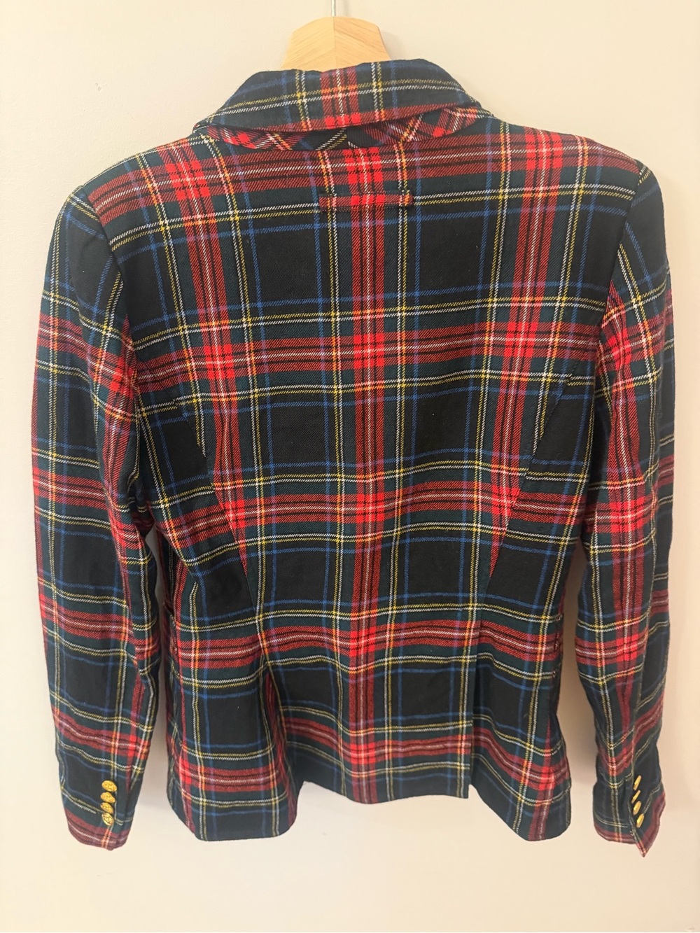 Smythe Black and Red Tartan Plaid Blazer with Gold Buttons - Picture 3 of 3